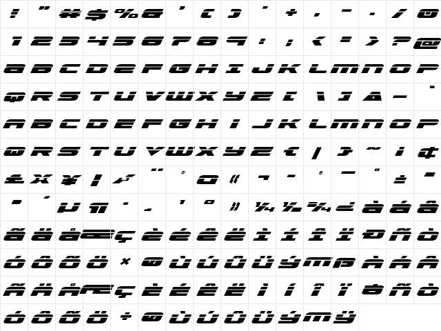 Speed Phreak Expanded Italic Expanded Italic  glyph index
