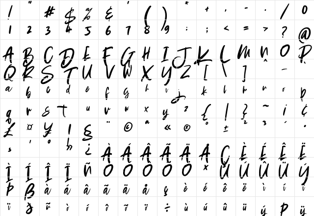 Baby Boomer Regular  glyph index