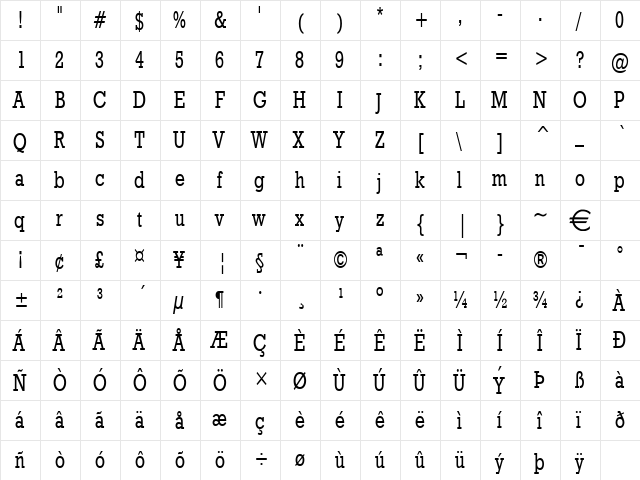 Geo986Thin Normal  glyph index