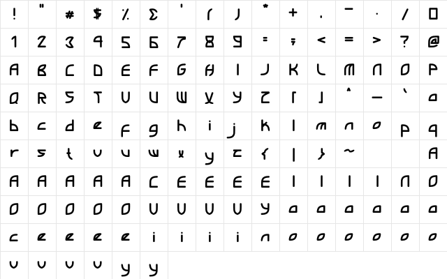 Jackwel Regular  glyph index
