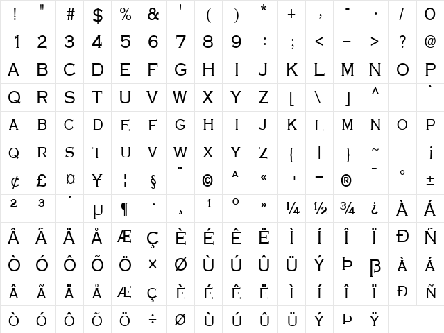 Engraver-Condensed Normal  glyph index