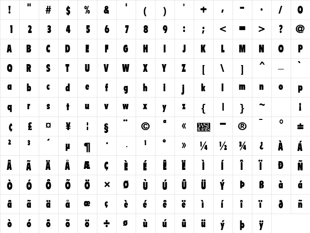 Bulletin Regular  glyph index