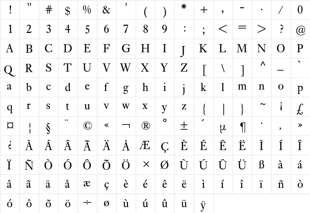 Ehrhardt BQ Regular  glyph index