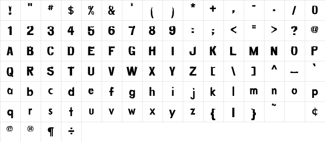 Decaying Regular  glyph index