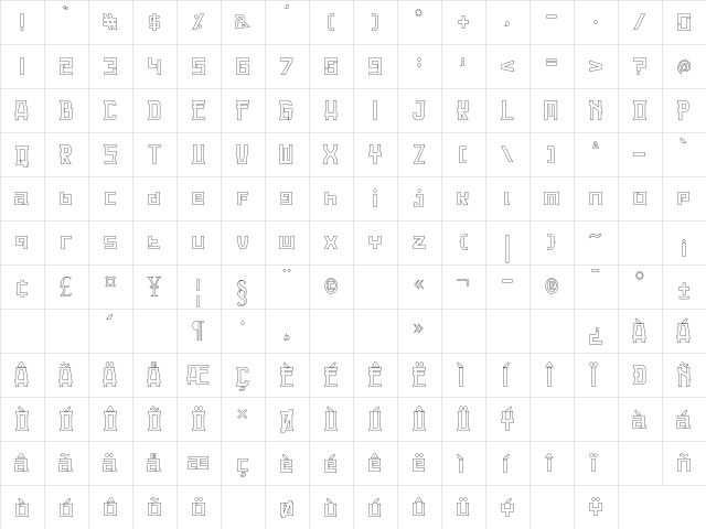 Guardian Warrior Light Regular  glyph index