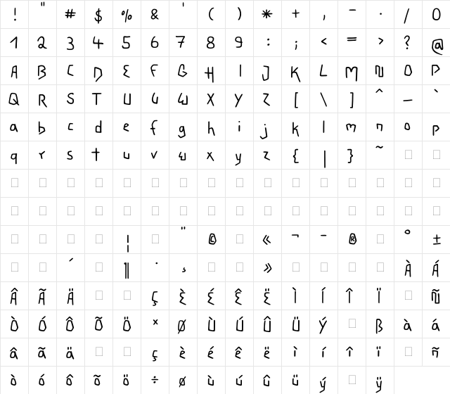 PT Script Earthquake Regular  glyph index