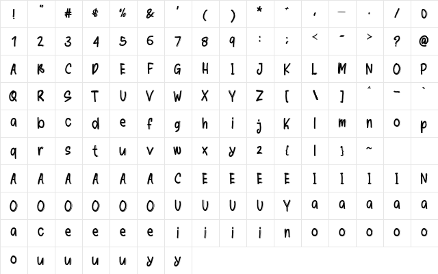 Writter Regular  glyph index