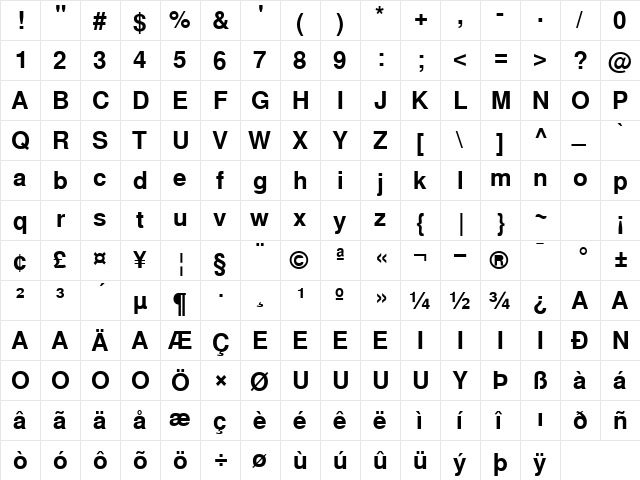 WestSansSSK Bold  glyph index