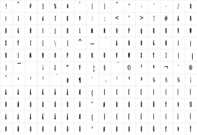 URWGalaxieNo2ComDBol Regular  glyph index