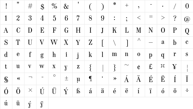 Heneczek Regular  glyph index