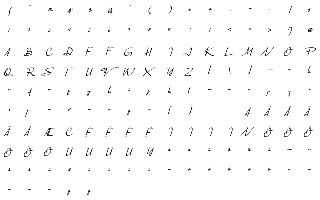 Quagralle Regular  glyph index