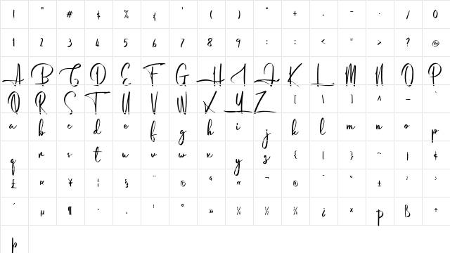 Humaira Demo Regular  glyph index