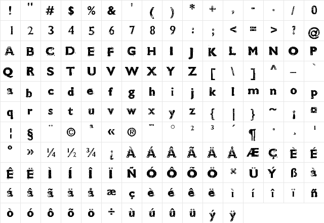 CMDestroy Regular  glyph index