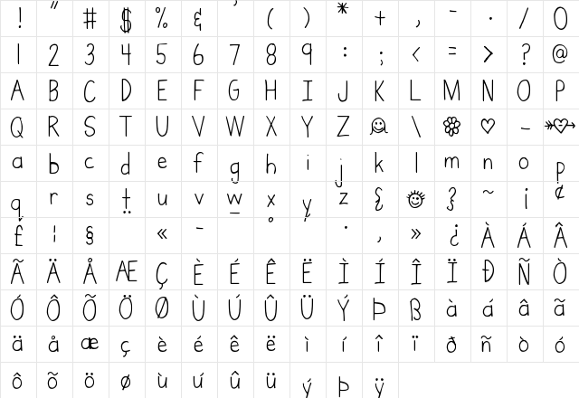 DJB MrsWebster Regular  glyph index