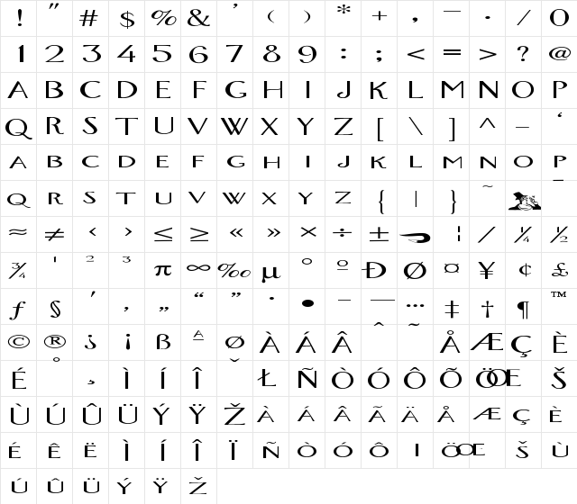 Orlando_Bold Normal  glyph index