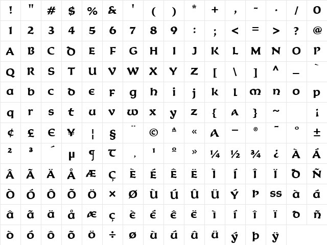 KoriganITC Bold  glyph index