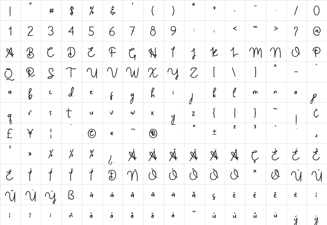 Sahur Bosku Comic  glyph index