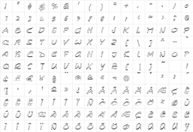 CerberixOutline Italic  glyph index