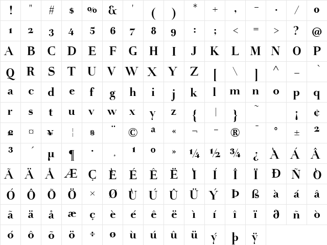 Holmen-Bold Regular  glyph index