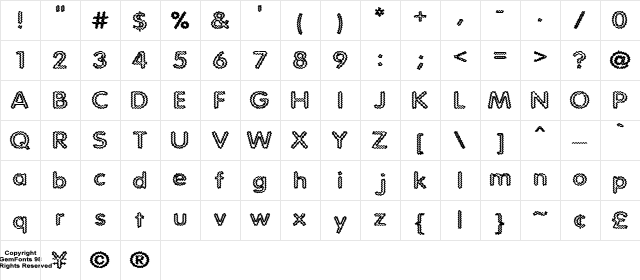 Static Charge Regular  glyph index