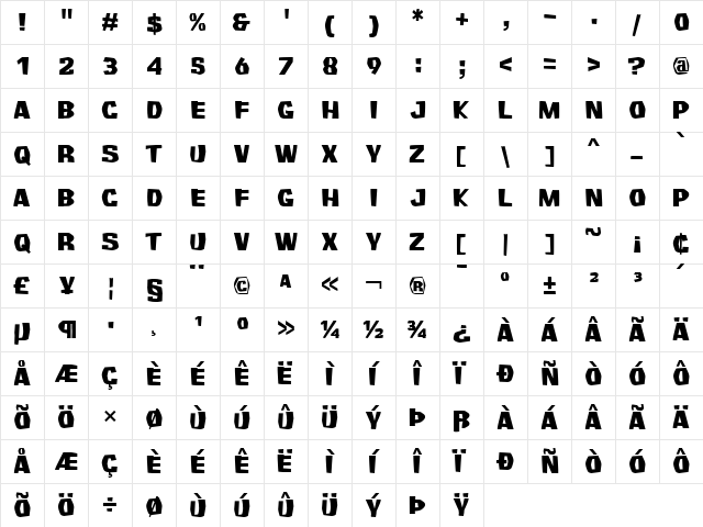 Survivant Regular  glyph index