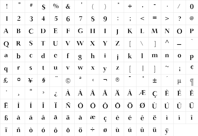 JardineBold Bold  glyph index