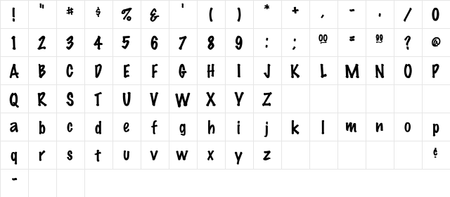 MarkerFeltThin Regular  glyph index
