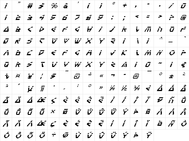 Terra Firma Laser Italic Laser Italic  glyph index