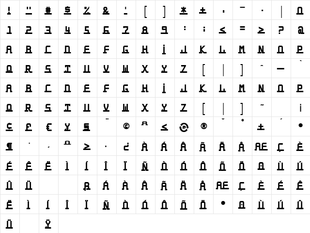 Spitball Regular  glyph index