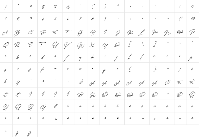 Thunder Stone Script Regular  glyph index
