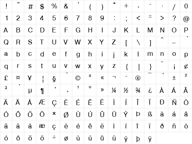 Hernot Becker Normal  glyph index