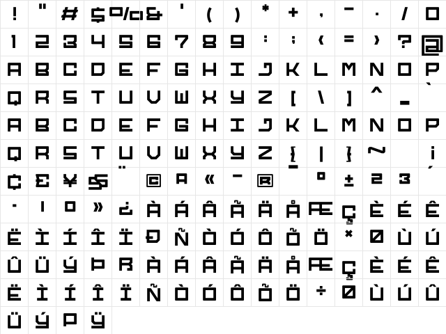 Igoe Regular  glyph index