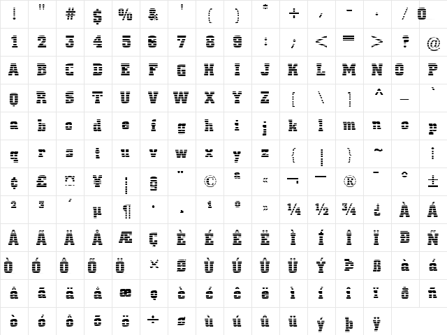 BorghsStriped Normal  glyph index
