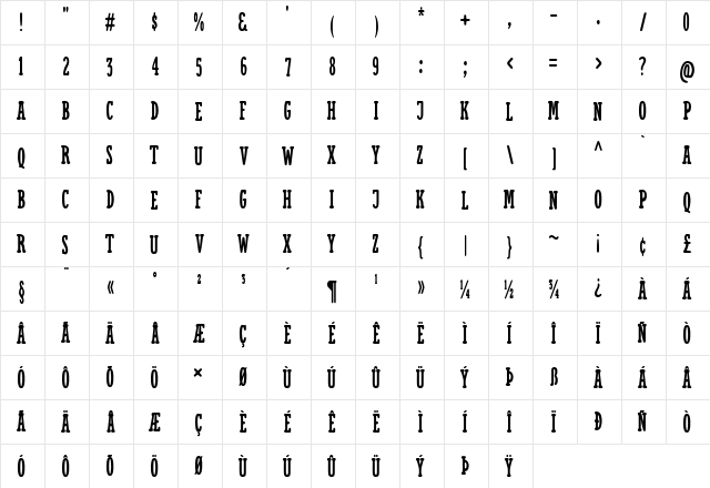 Cronies Bold  glyph index