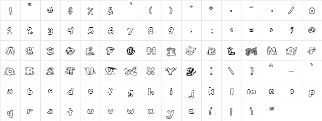 LD Costumes Regular  glyph index