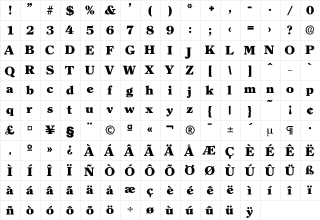 Clerface-Heavy Regular  glyph index