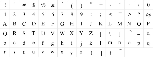 Cantabale -Normal Regular  glyph index