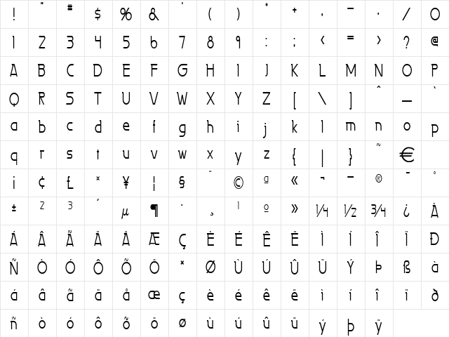 PersiaThin Normal  glyph index