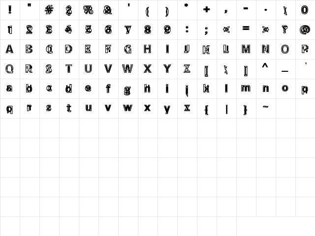 Folderol Regular  glyph index