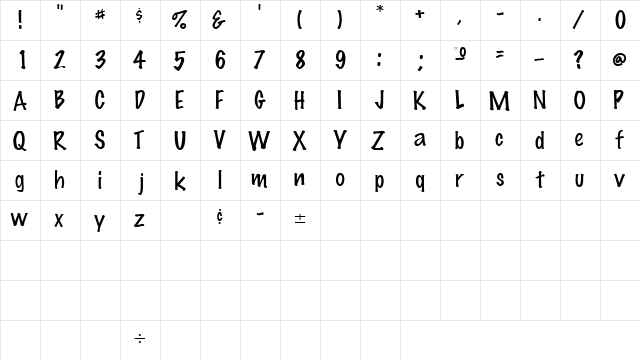 ScrawlinLightSSK Regular  glyph index