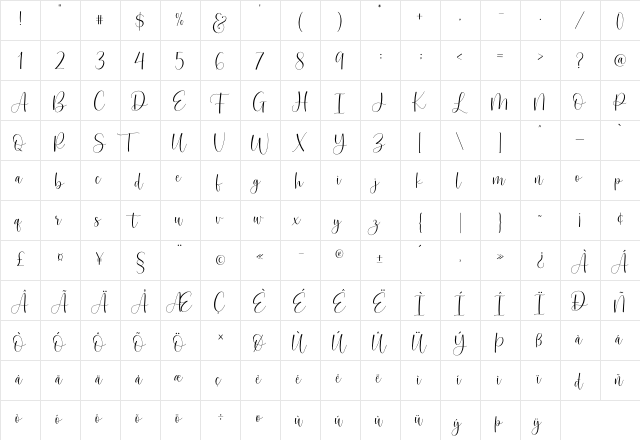 Hernitta - Personal Use Regular  glyph index