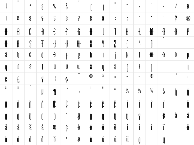 LTGoTekk Thin Bold  glyph index