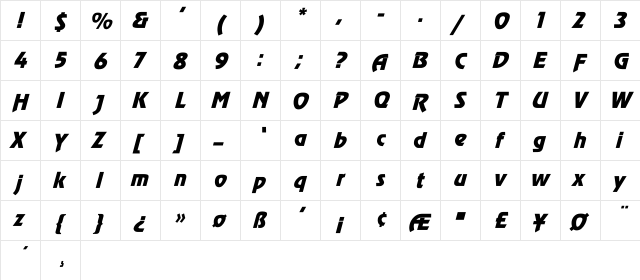 Revue-Thin Italic Italic  glyph index