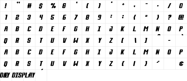 Day Display Italic  glyph index