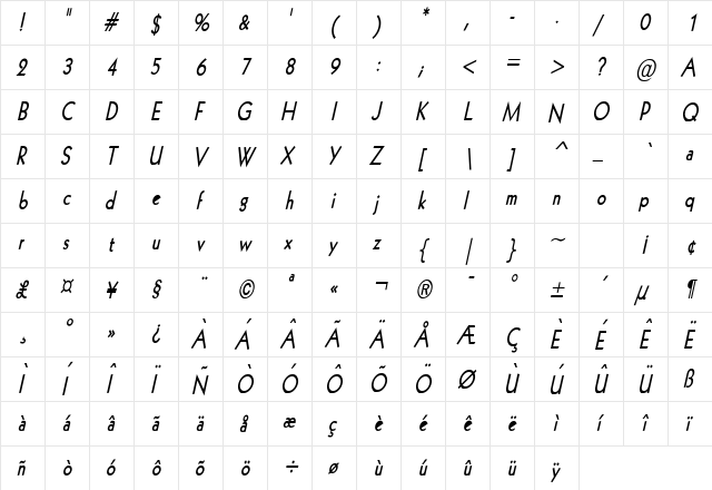 Geo 112 Thin Bold Italic  glyph index