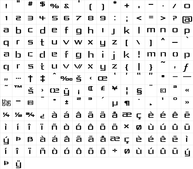 Republika IV Exp Regular  glyph index