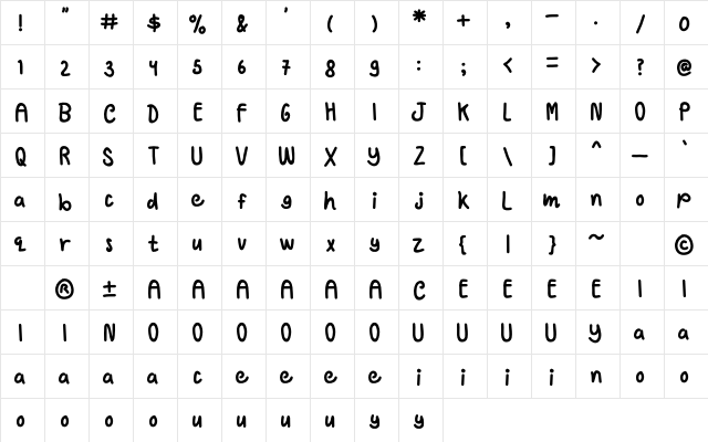 Jellsetter Regular  glyph index
