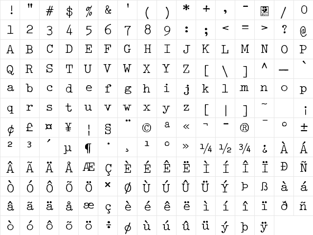 Typo Writer Distressed Demo Regular  glyph index