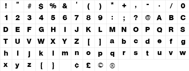 Choque Display SSi Regular  glyph index