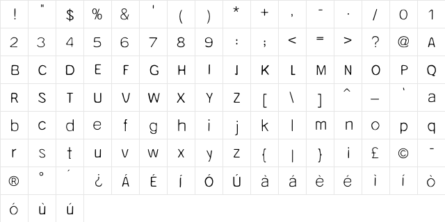 Unruly Light  glyph index